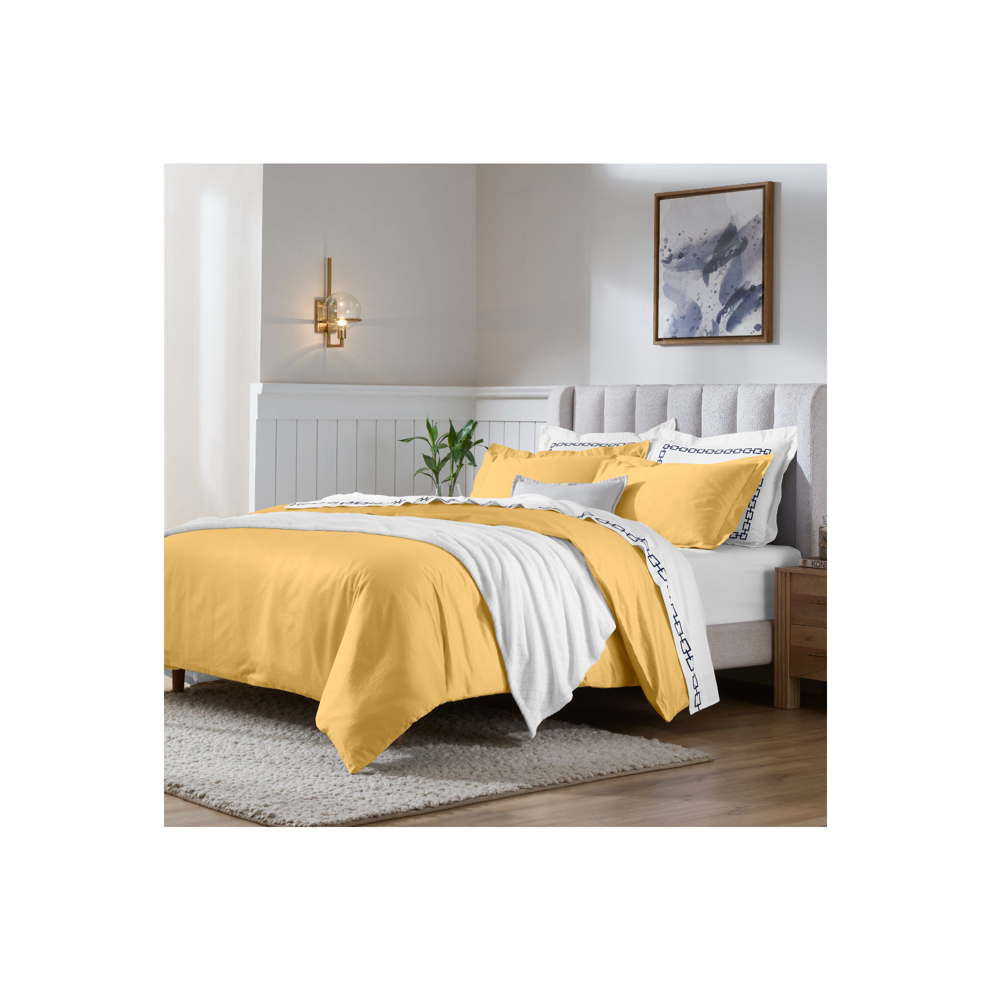 Cotton Duvet Cover Set, Gold, King/California King Duvet Cover + 2 King Shams