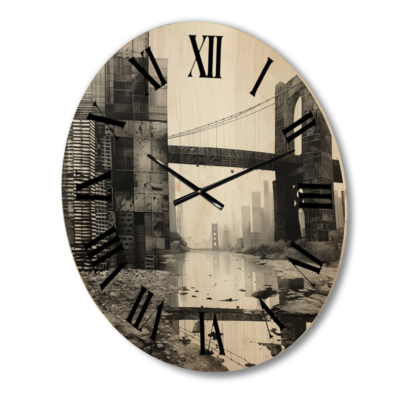 Horloge murale surdimensionnée en bois Grey Bridge, Petit