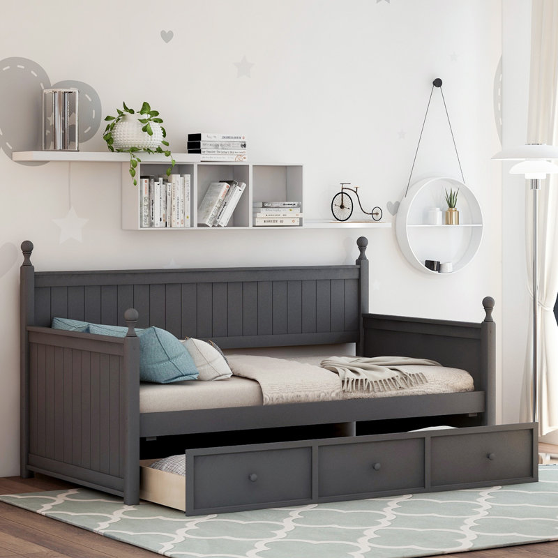 Wood Daybed With Three Drawers, Gray