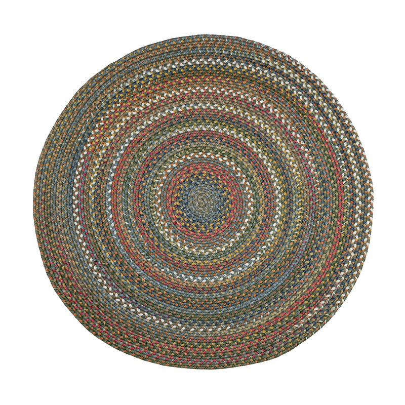 Orval Geometric Handmade Braided Area Rug, Round 8', Green/Blue