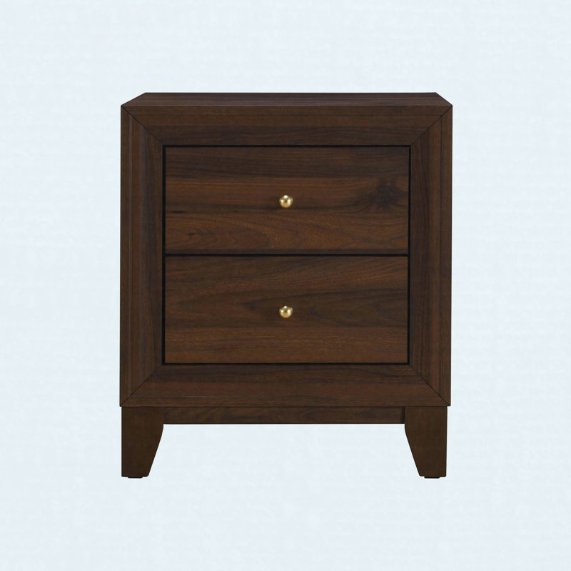 Walnut Finish Nightstand With 2 Ample Drawers