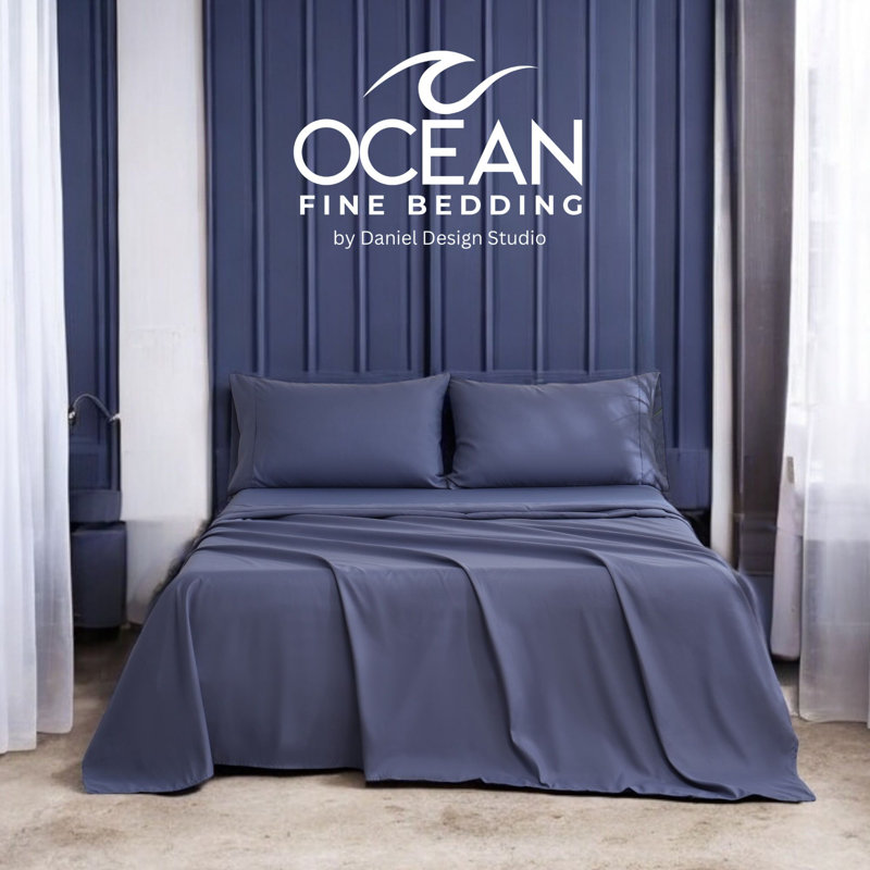 OCEAN FINE BEDDING Microfiber Flatweave Sheet Set, Blue, Queen Sheet Set with 2 Pillowcases