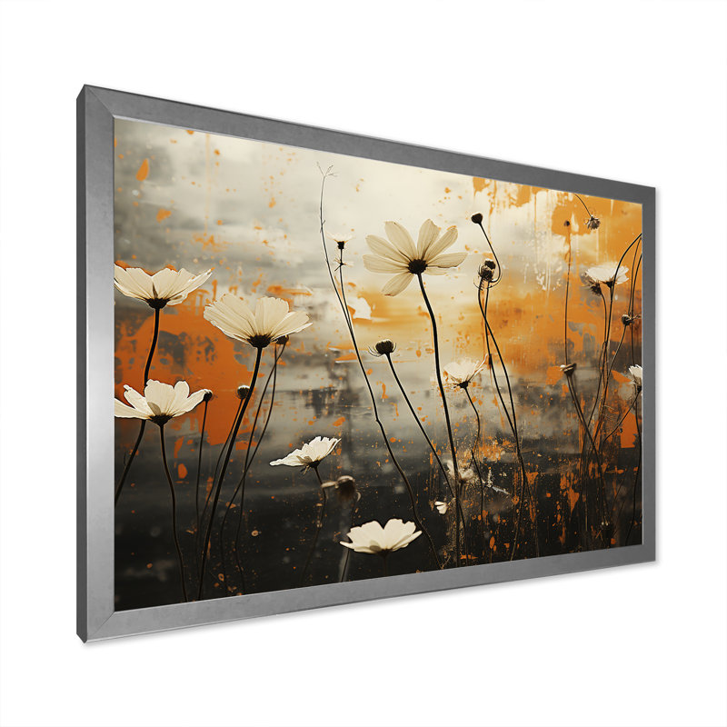 Champ captivant de fleurs II sur toile, Cadre simple argenté, H 16 po x l 32 po x P 1 po