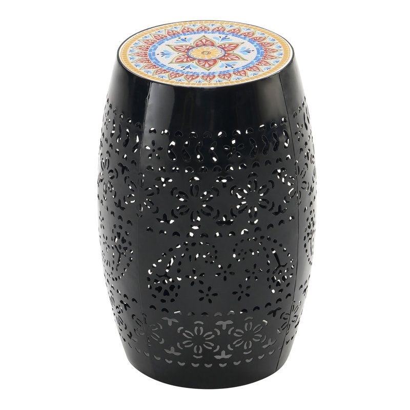 Table d'appoint en mosaïque noire, 12 po, pour patio, balcon et salon 12 po - Noir, structure en métal avec plateau en céramique