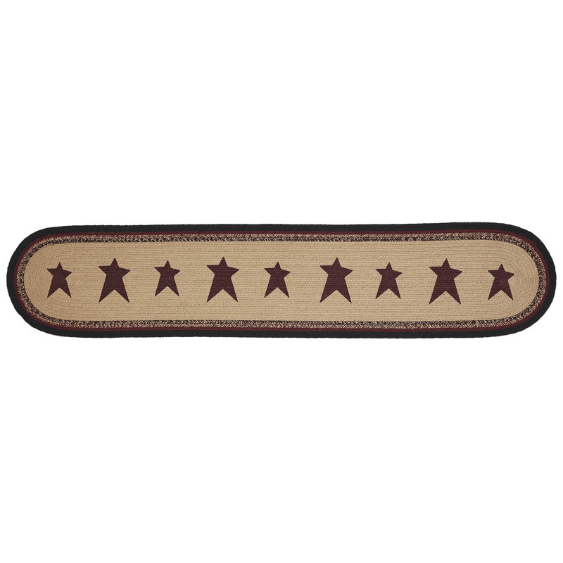 Rustic Patriotic Braided Cotton Table Runner with Stars, 12x60