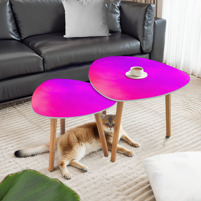 Triangle Nesting Coffee Table Set of 2 Vibrant Hot Pink Fuchsia Neon Purple blurred motion Abstract light End Table Modern Minimalist Side Table Set for Living Room Bedroom