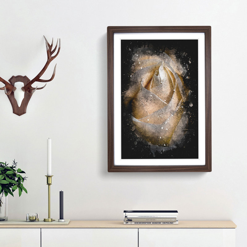 A Peach Yellow Rose - Picture Frame Graphic Art Print, Walnut Framed, 33cm H x 24cm W x 2cm D