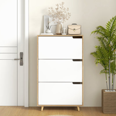 Narrow Shoe Cabinet with 3 Flip Doors and Adjustable Shelves