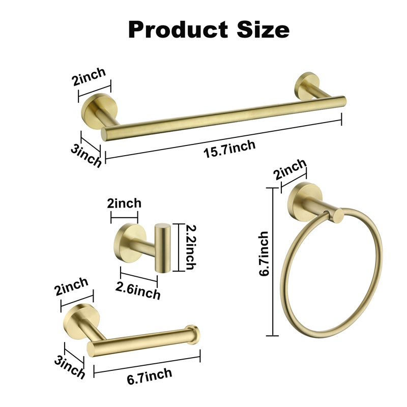 6 - Piece Bathroom Hardware Set, Brushed Gold