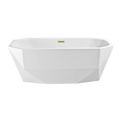 67" Streamline Freestanding Soaking Acrylic Bathtub With Drain and Bamboo Tray