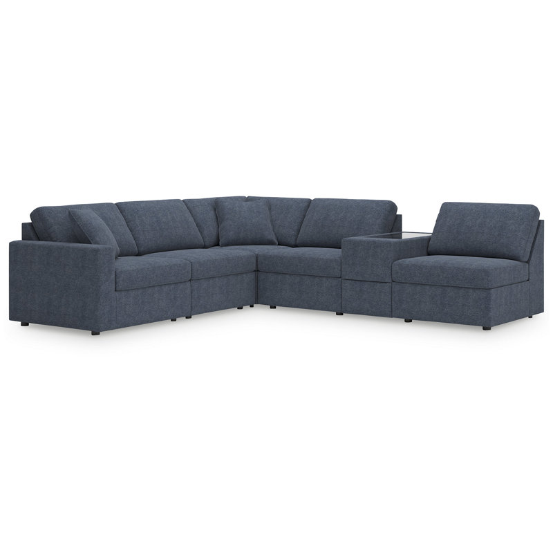Canapé modulaire 6 pièces avec console de rangement Chobanyan, Polyester bleu
