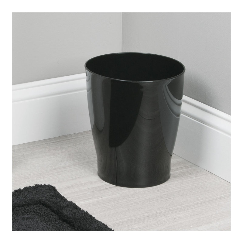Black High-Gloss Plastic Wastebasket for Kitchen and Bathroom