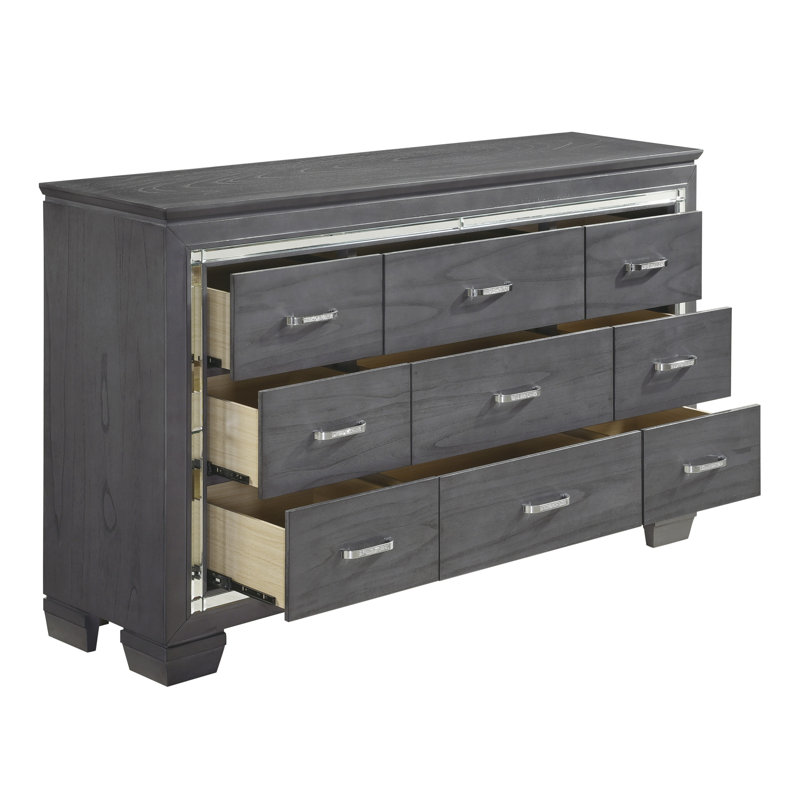 Eudora 64'' W 9-Drawer Dresser, Gray