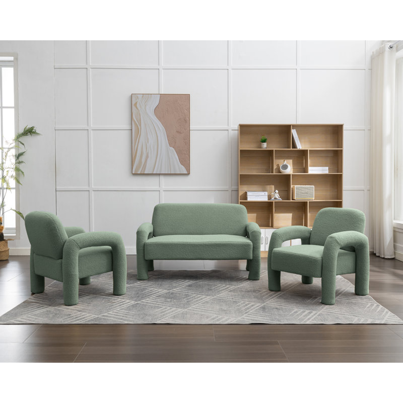 Husani 3 - Piece Living Room Set, Green Polyester Blend