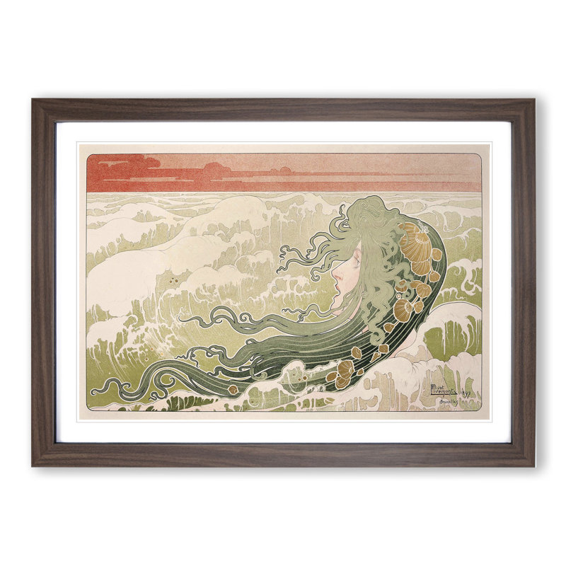 The Wave by Henri Privat-Livemont - Picture Frame Painting, Walnut, 27cm H x 36cm W x 2cm D