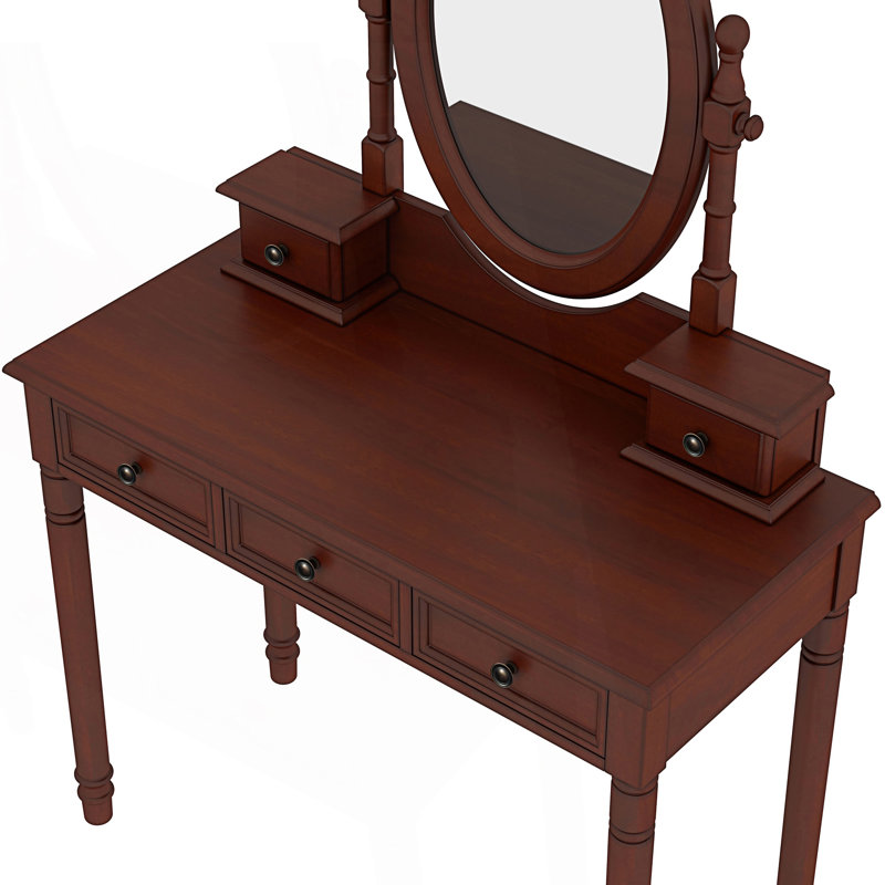 Ensemble de coiffeuse avec miroir à angle réglable, ensemble de coiffeuse et tabouret rembourré, Noyer