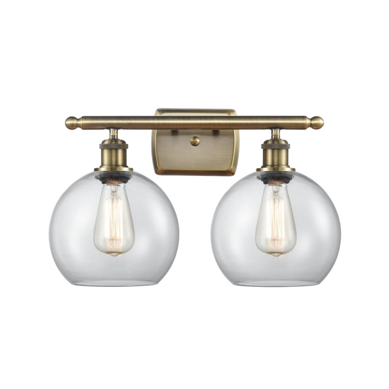 Éclairage pour meuble-lavabo en laiton antique à 2 lumières Almatine, Transparent, Laiton antique, DEL