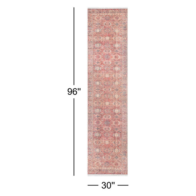Conroy Oriental Red/Blue/Ivory Area Rug, Runner 2'6" x 8'