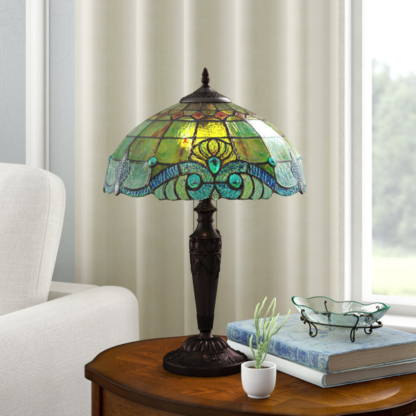 WERFACTORY Banker Lamp Tiffany Desk Lamp Green Leaves Stained