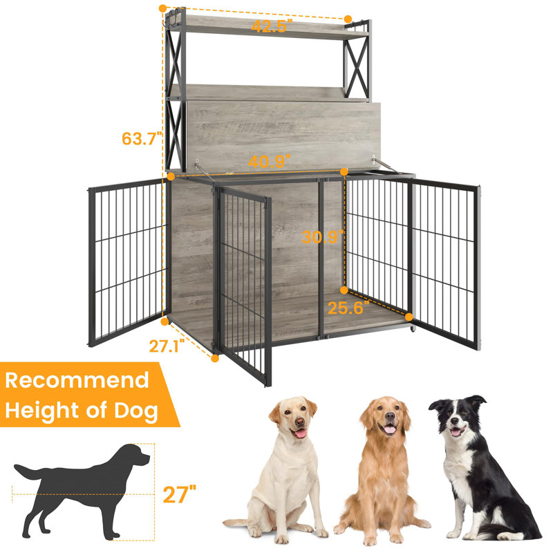Table de bout en bois pour caisse de chien avec dessus rabattable et cloison mobile, Gris