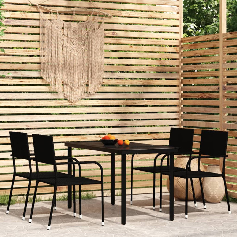 Lindasue Wicker Patio Dining Set with Rectangular Table, Black, 4, 29.1" H x 55.1" L x 27.6" W
