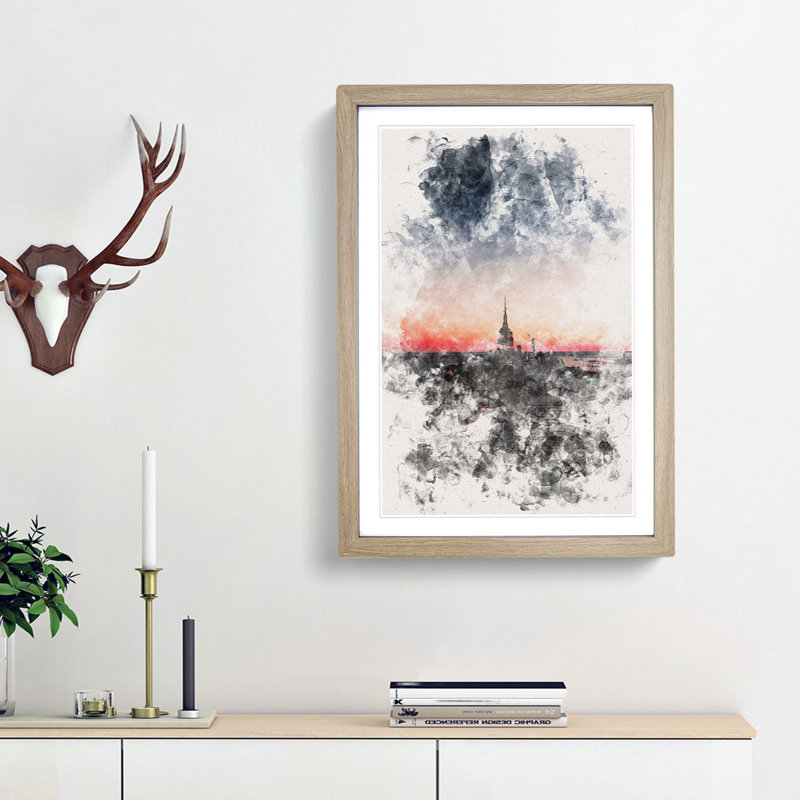 The Empire Stae in New York - Picture Frame Graphic Art, Oak Framed, 87cm H x 62cm W x 2cm D