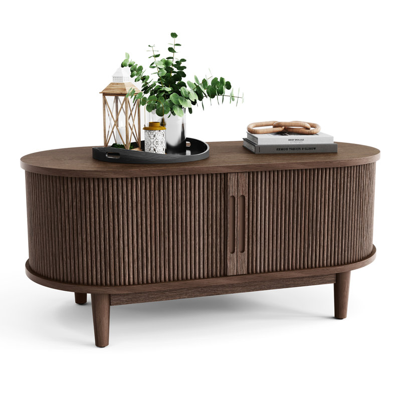 Leathia Fluted Coffee Table With Storage, Dark Brown