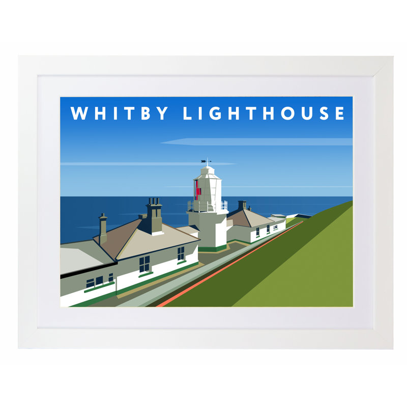 Whitby Lighthouse 1 Piece Wall Art, 44 cm H x 54 cm W x 2.2 cm D, White Wood Frame