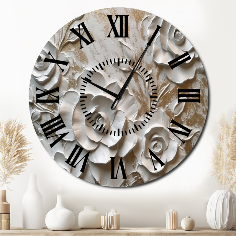 Horloge murale White Roses In Bloom, Surdimensionné