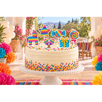Ensemble de décorations de gâteau sur le thème de la piñata, 6 motifs différents, décorations d'anniversaire en carton