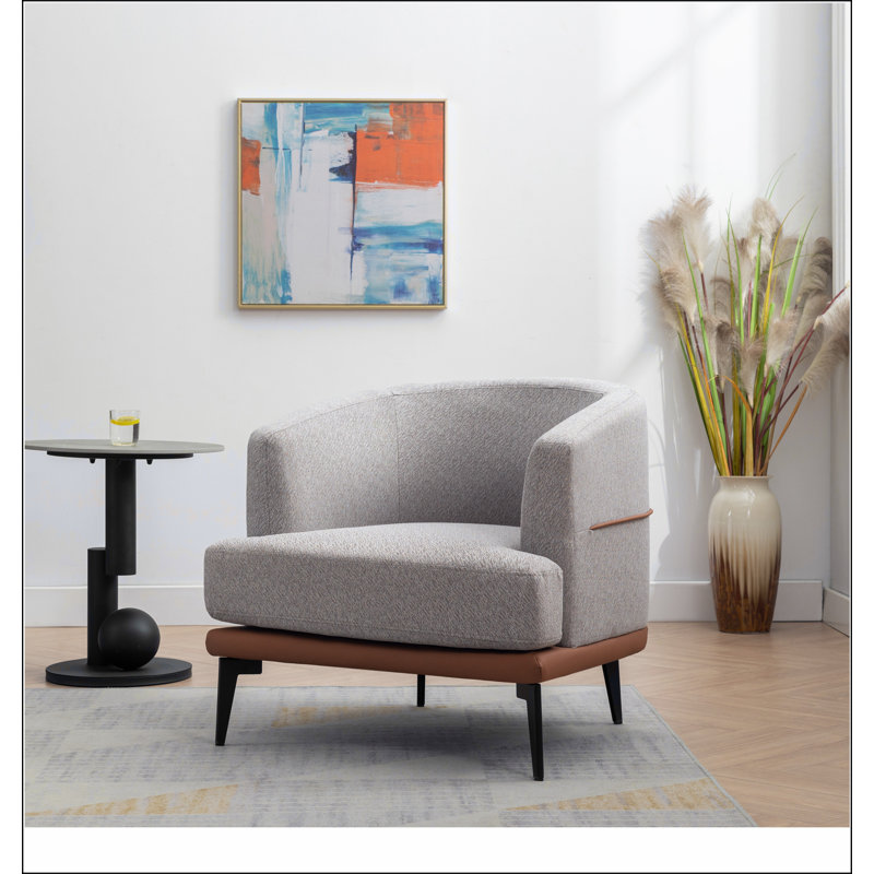 Fauteuil demi-tonneau moderne avec accoudoirs rembourrés, Orange brûlé