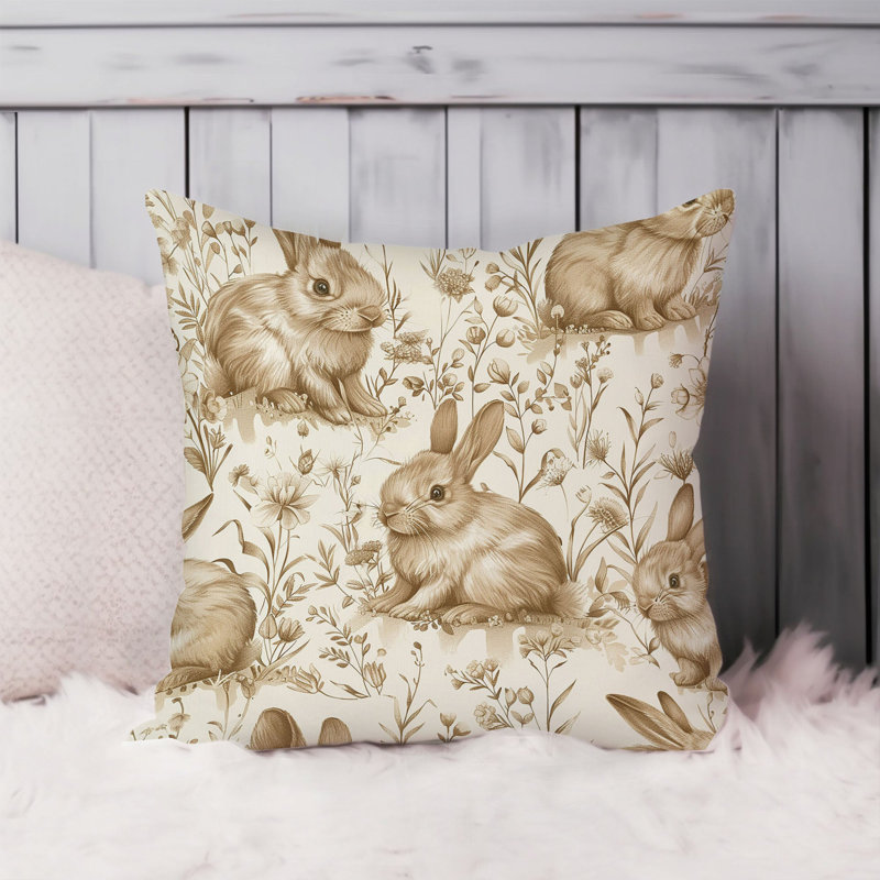 Animals Easter Bunny Rabbits IV Cottage Throw Pillow Cover, Square 20"