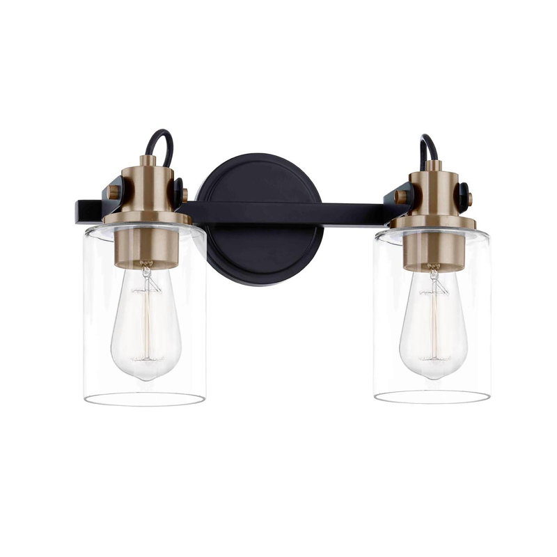 2 - Light Dimmable Vanity Light, Matte Black/Brushed Nickel Accents