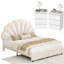 Ensemble de chambre à coucher 3 pièces, lit moderne tapissier à DEL avec tiroir et tables de chevet à 3 tiroirs avec port de charge, cadre de grand lit-612285274-622466417