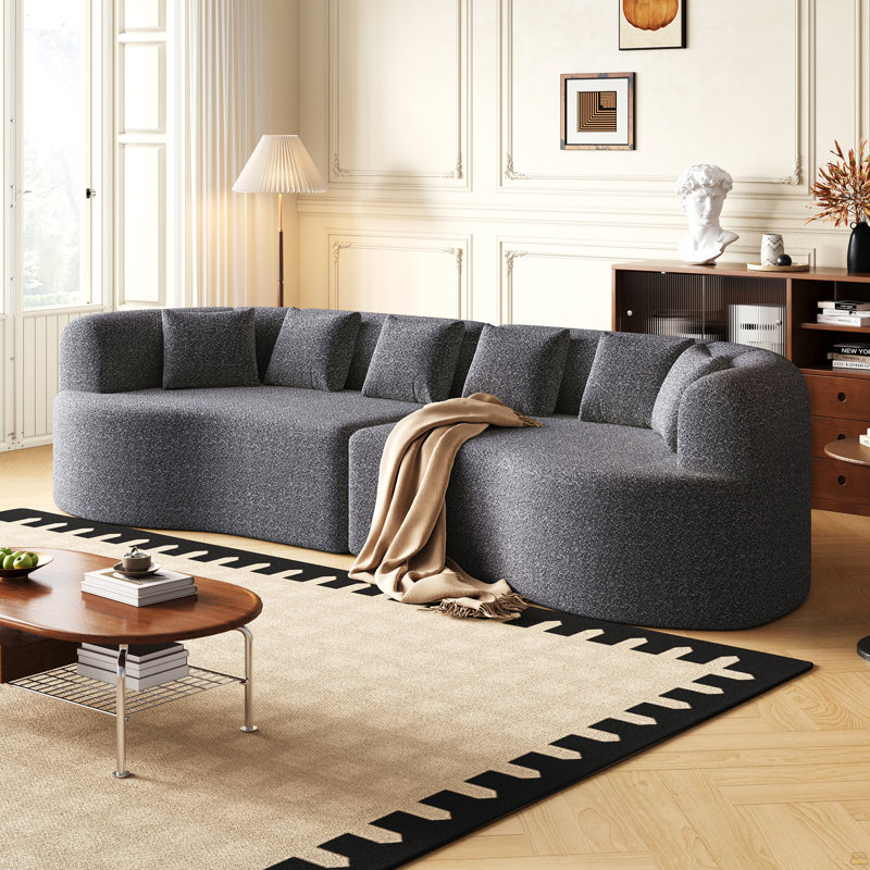 Canapé modulaire incurvé surdimensionné, 106,3 pouces, moderne et sans os avec 6 coussins, Gris chenille