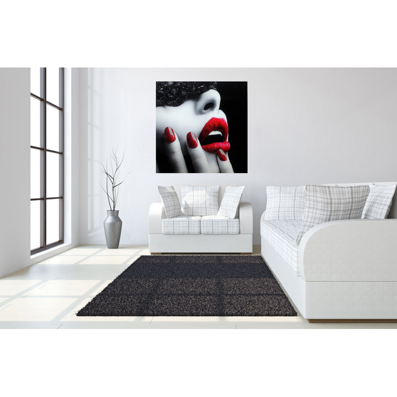 Art mural en verre trempé sans cadre Luscious Lace Lips - 50 po x 50 po