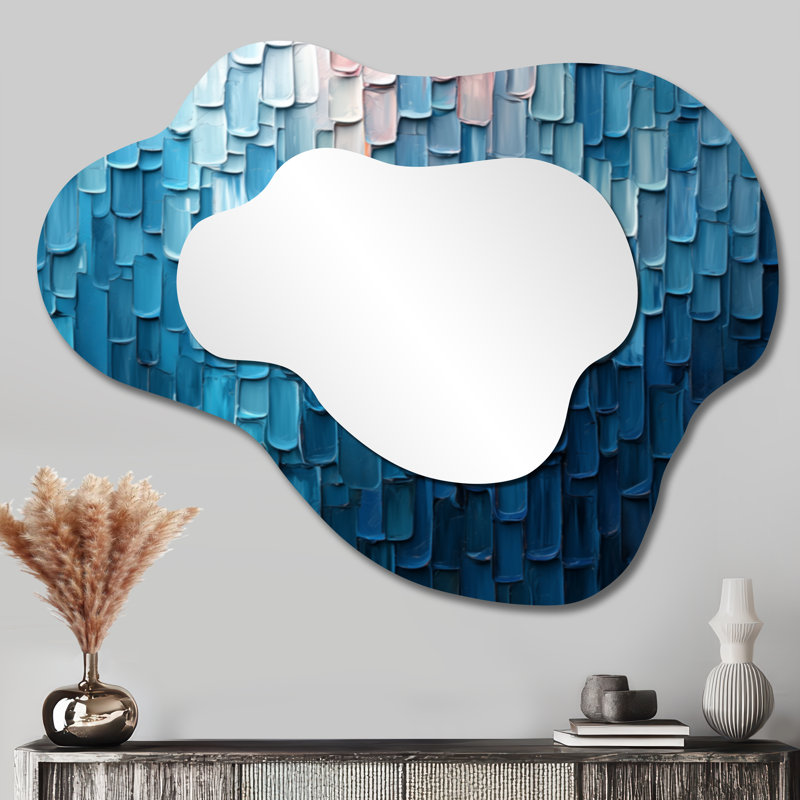 Drip Paint Of Blue Cubic Matrix I - Drip Painting Asymmetrical Decorative Mirror, Modern irregular Wall Mirror, Printed on Metal