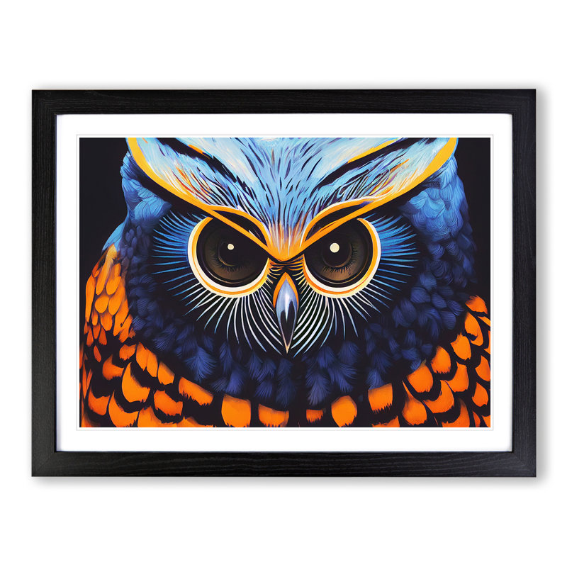 Arty Owl - Single Picture Frame Print, Black, 25cm H x 34cm W