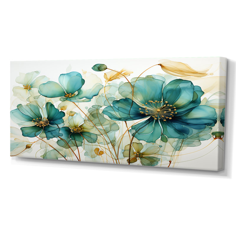 «Teal Green Organic croissance - Abstract Botanicals», art mural, Toile tendue, 30" H x 40" W