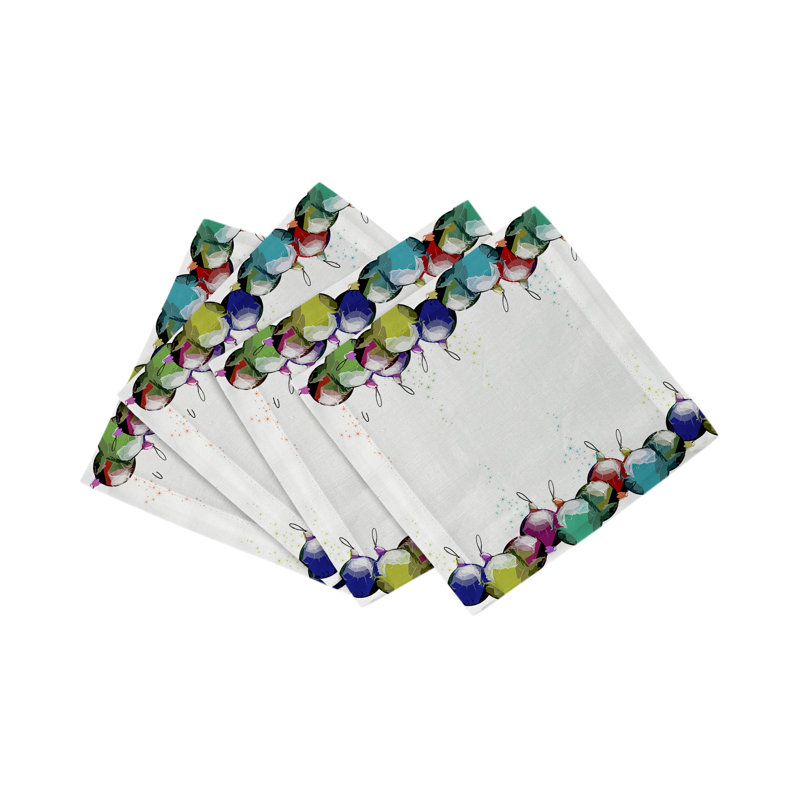 Xmas Ornaments Cotton Sateen Cocktail Napkins