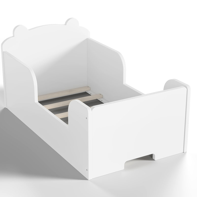 Lit blanc en forme d'ours pour 3 à 6 ans, matériau en bois de pin, profil bas, culture autoformée à 6 ans, structure de plancher, autonomie de conception debout, assemblage simple