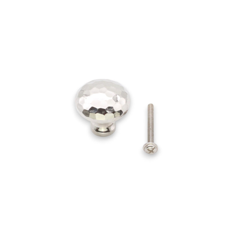 Hammered Mushroom Cupboard Knob, Polished Nickel, 3.8 cm