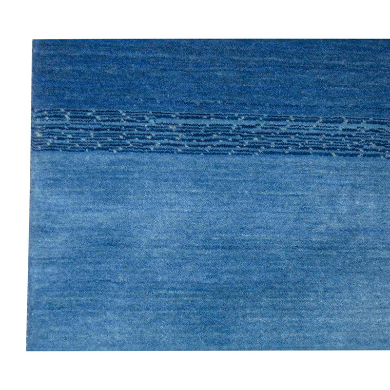 Gabbeh Hand Knotted Wool Striped Area Rug in Blue