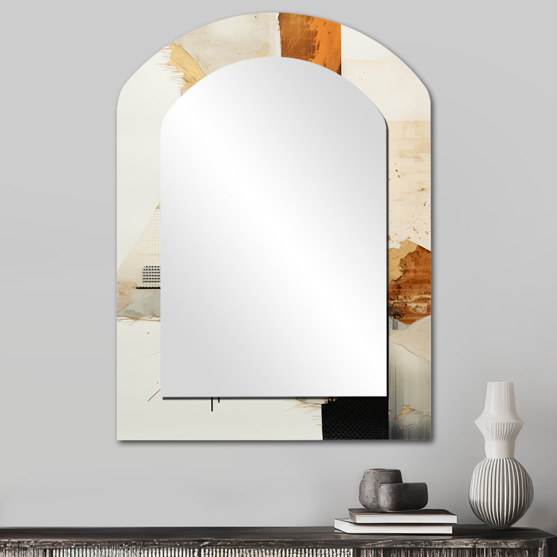 Gold and Grey Sunset Collage IV - Abstract Collages Arch Large Mirror, Modern Asymmetrical Unique Wall Mirror Decor, Printed Metal Art