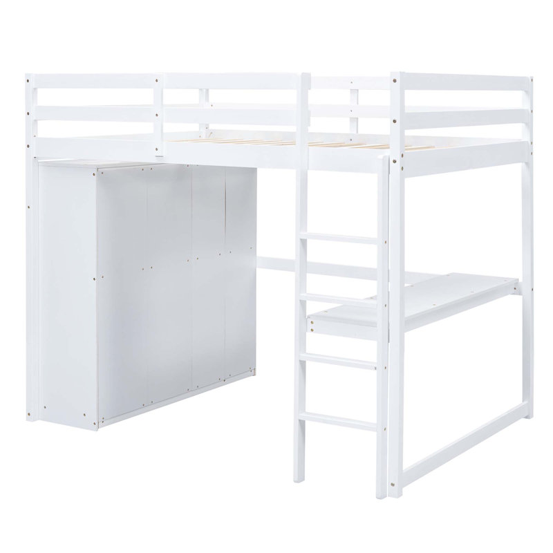 Jamyrah Kids Full Loft Bed with Drawers, White