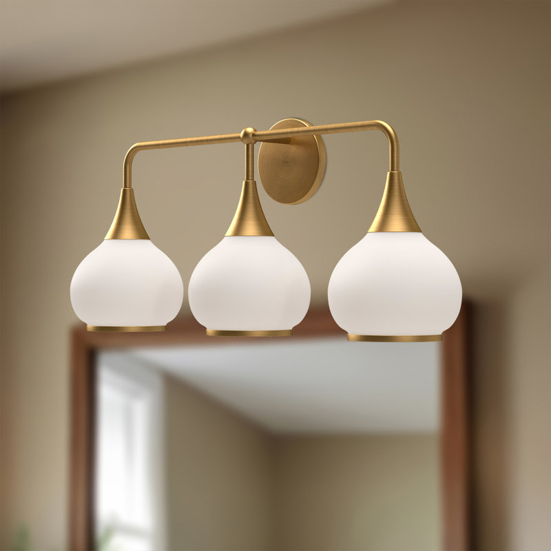 Éclairage pour meuble-lavabo Marsi, Verre opale mat, Doré vieilli, 3