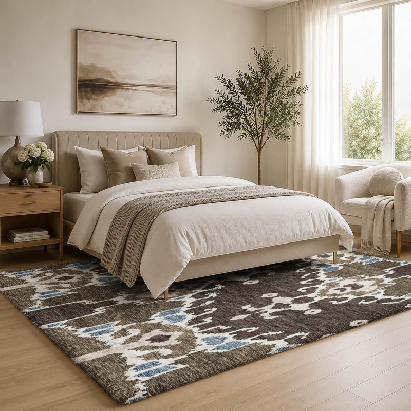 Tapis Dream Shag ADS748 Ikat lavable à la machine de qualité supérieure, Fudge, 3' x 5'