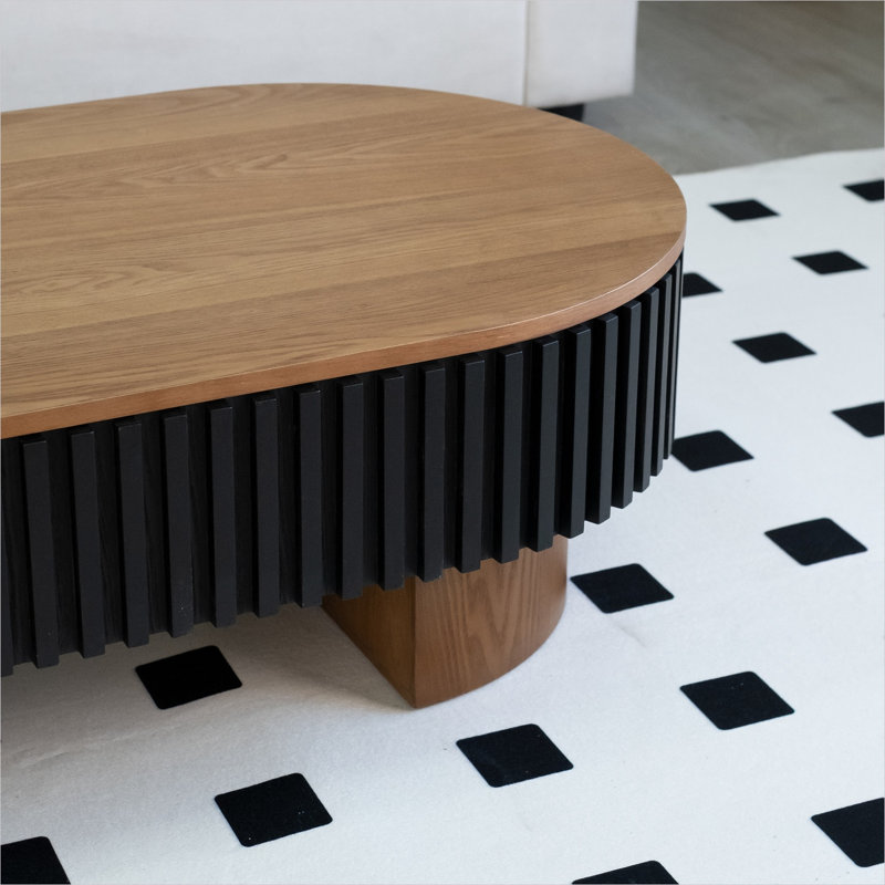 Table basse 43,7 elliptique avec rangement caché, placage en bois massif, noir classique