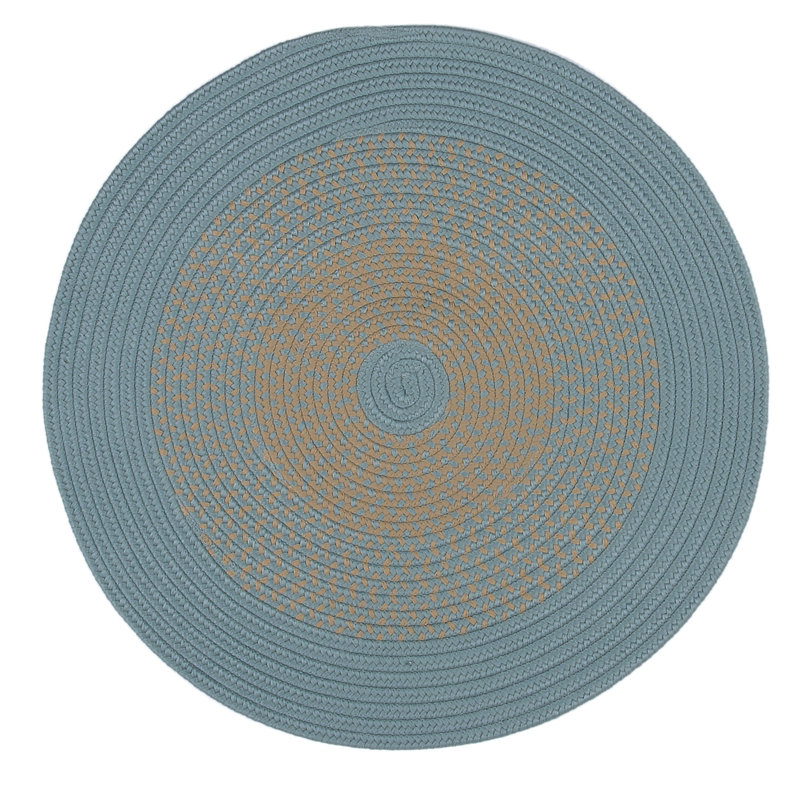 Bleu tressé à la main divine/Ivoire Tapis décoratif, Rond 14 pi