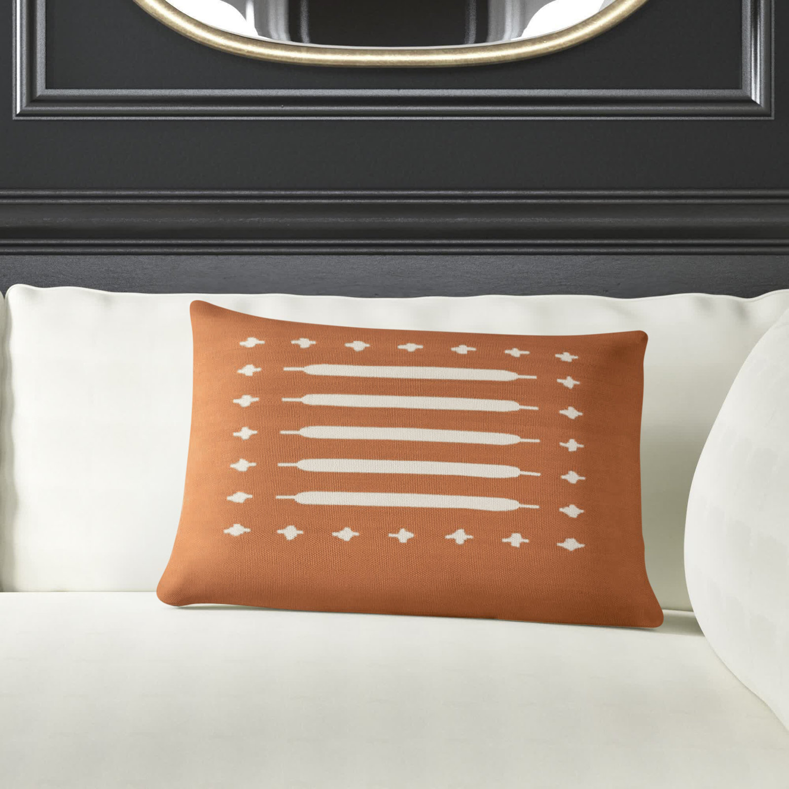 Estela Geometric Cotton Lumbar Throw Pillow, Down, Orange